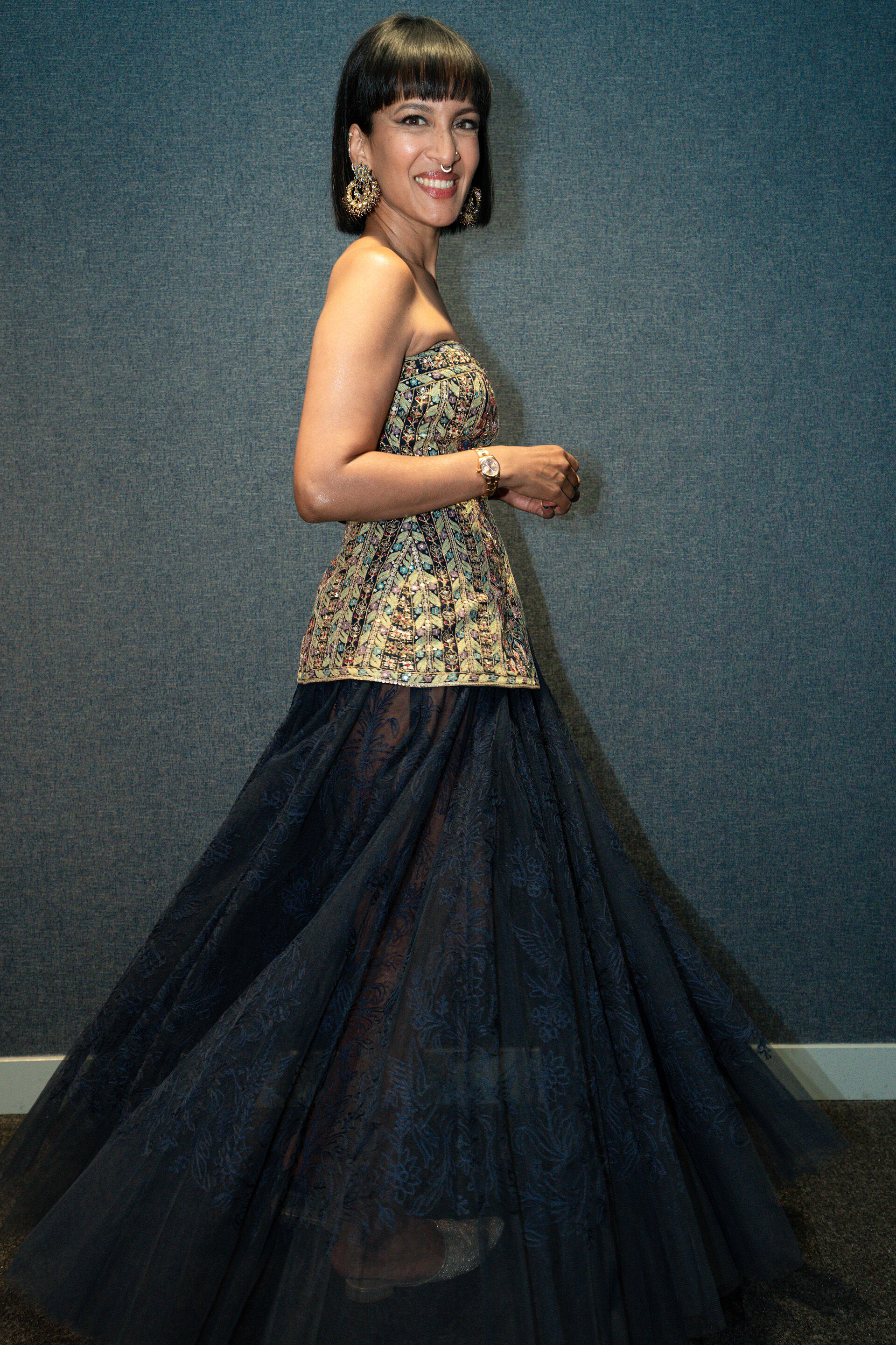 Alesha Embroidered Skirt Set - Navy Blue, , image 5